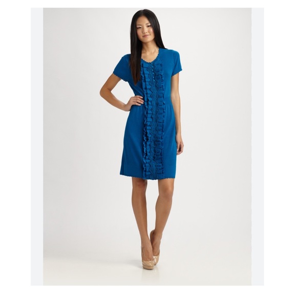Nanette Lepore Blue Knit Ruffle Crochet Dress S - Picture 1 of 6